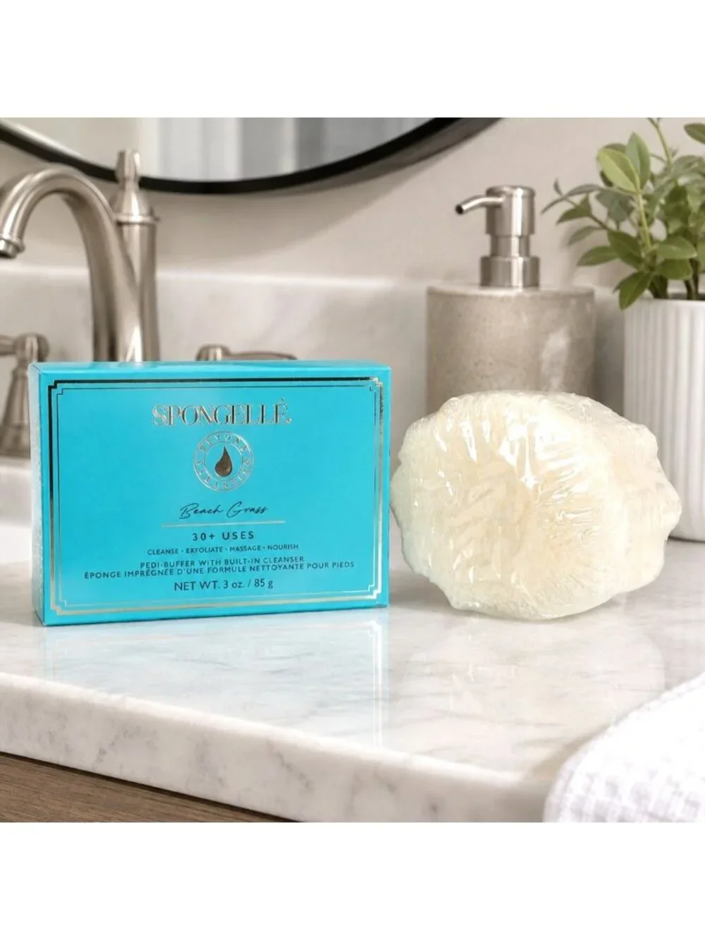 Spongelle Pedi-Buffer w Built-In Cleanser Beach Grass 30+ Uses 3 Oz Exfoliates